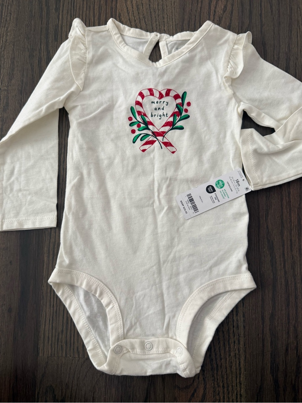 Carter's Cream Long-Sleeve One-Piece Bodysuit with Candy Cane Heart